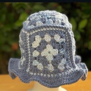 Handmade Crochet Hat - Blue and White